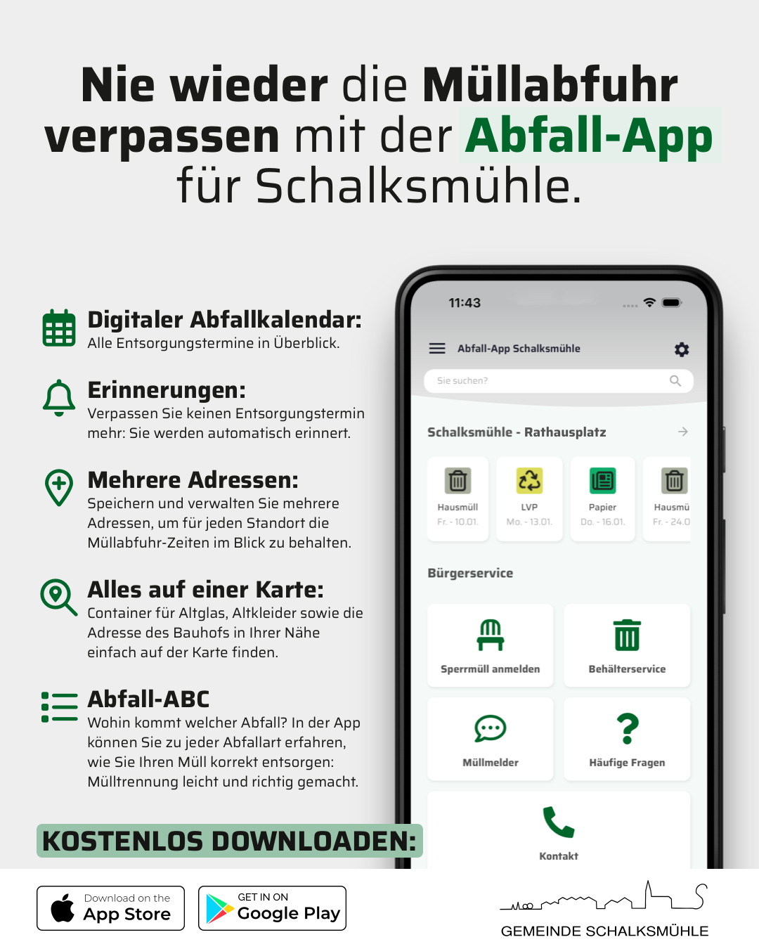 Willkommen in der neuen Abfall-App für die Gemeinde Schalksmühle!